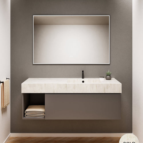 Alba – Corian® Basin Unit with 2 Stacked Drawers vanity & 2 Side Shelves - Rovalux
