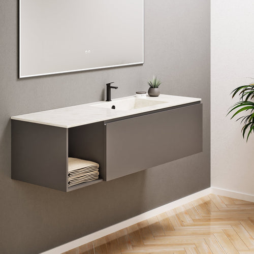 Alba – Corian® Basin Unit with 2 Stacked Drawers vanity & 2 Side Shelves - Rovalux