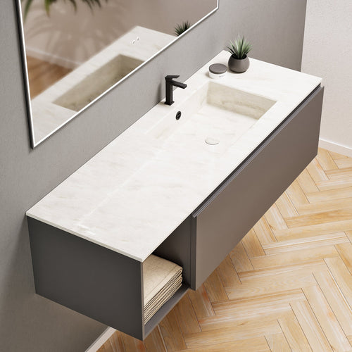 Alba – Corian® Basin Unit with 2 Stacked Drawers vanity & 2 Side Shelves - Rovalux