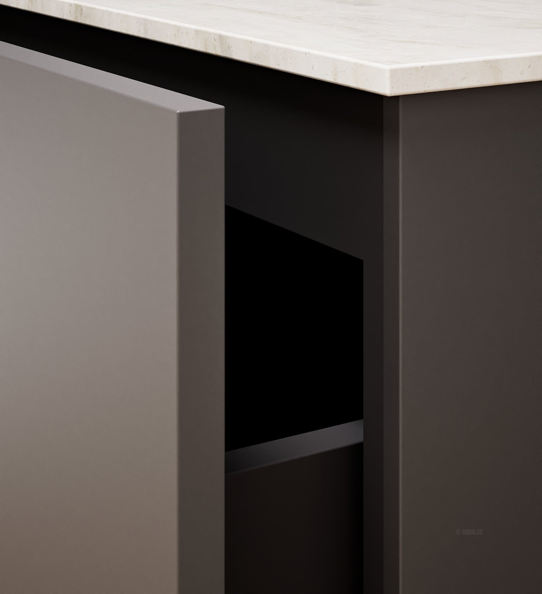 Alba – Corian® Basin Unit with 2 Stacked Drawers vanity & 2 Side Shelves - Rovalux