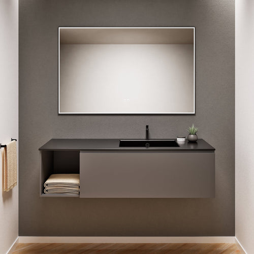 Alba – Corian® Basin Unit with 2 Stacked Drawers vanity & 2 Side Shelves - Rovalux