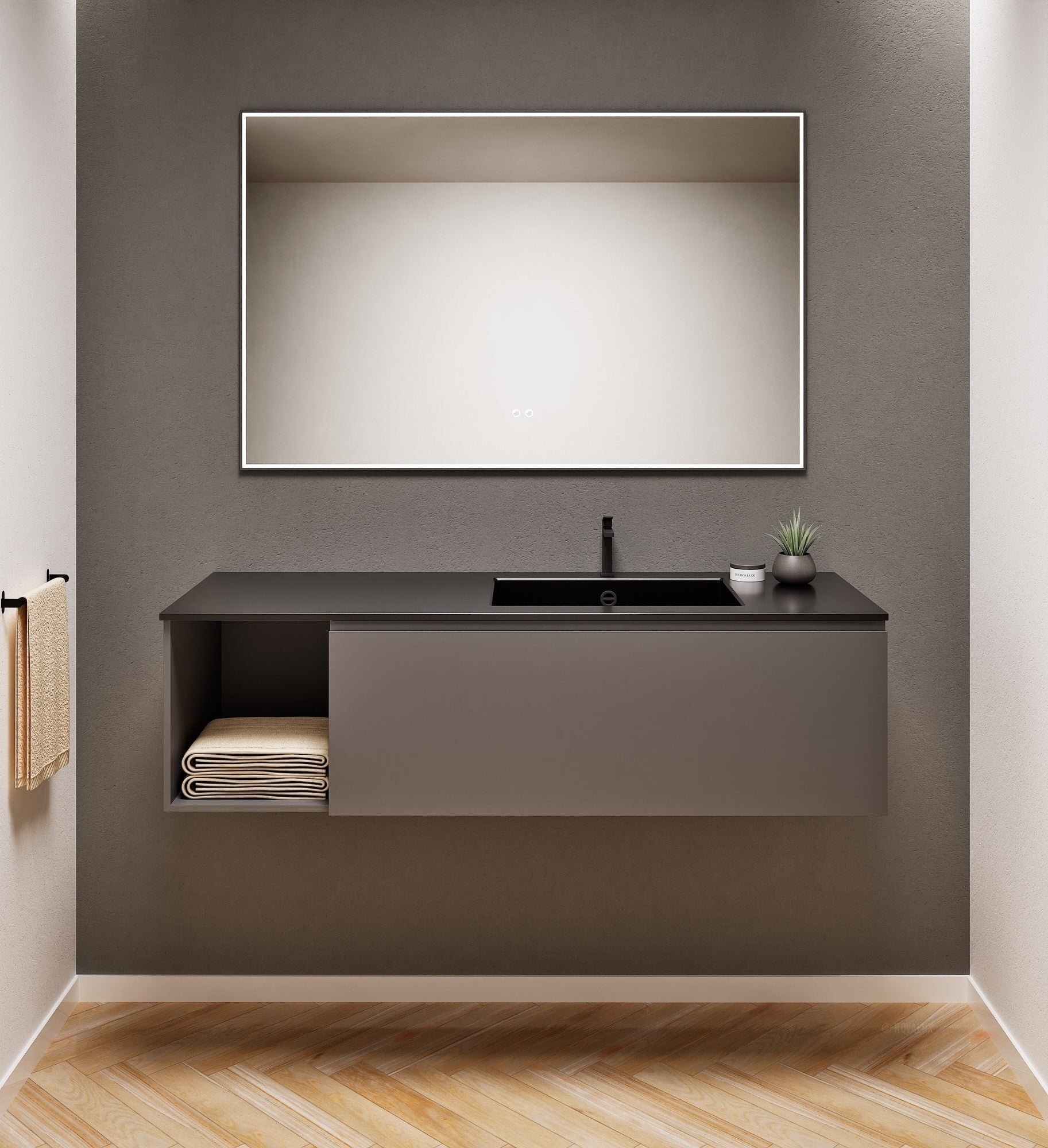 Alba – Corian® Basin Unit with 2 Stacked Drawers vanity & 2 Side Shelves - Rovalux