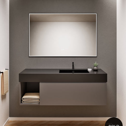 Alba – Corian® Basin Unit with 2 Stacked Drawers vanity & 2 Side Shelves - Rovalux