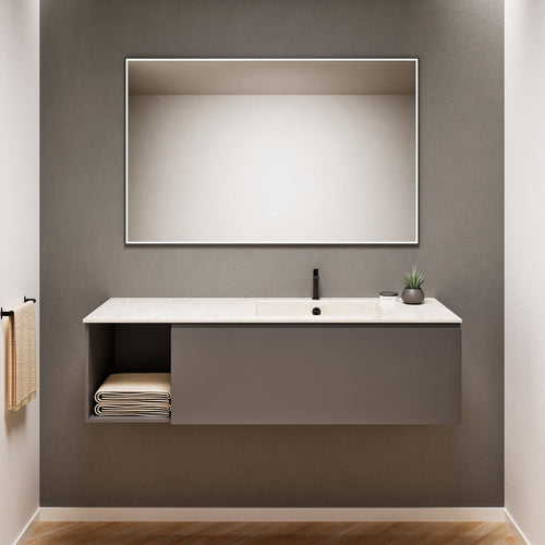 Alba – Corian® Basin Unit with 2 Stacked Drawers vanity & 2 Side Shelves - Rovalux