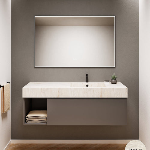 Alba – Corian® Basin Unit with 2 Stacked Drawers vanity & 2 Side Shelves - Rovalux