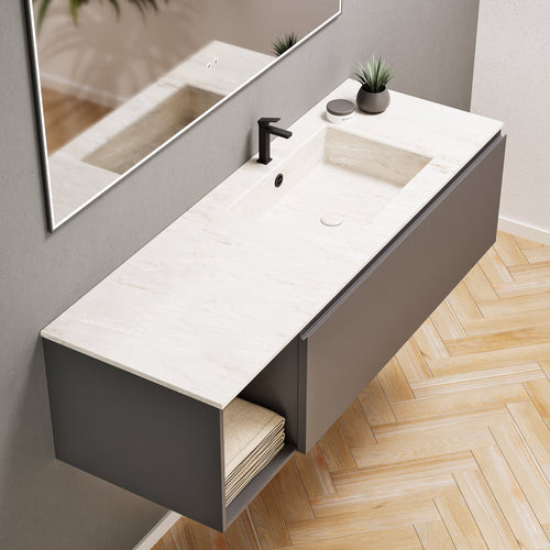 Alba – Corian® Basin Unit with 2 Stacked Drawers vanity & 2 Side Shelves - Rovalux