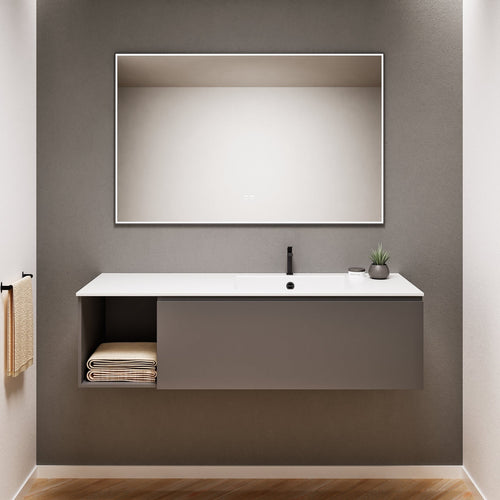 Alba – Corian® Basin Unit with 2 Stacked Drawers vanity & 2 Side Shelves - Rovalux