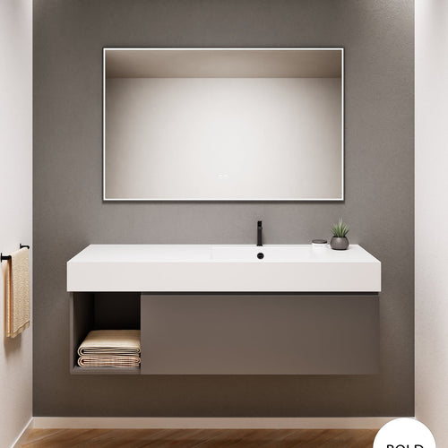 Alba – Corian® Basin Unit with 2 Stacked Drawers vanity & 2 Side Shelves - Rovalux