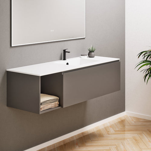 Alba – Corian® Basin Unit with 2 Stacked Drawers vanity & 2 Side Shelves - Rovalux