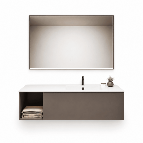 Alba – Corian® Basin Unit with 2 Stacked Drawers vanity & 2 Side Shelves - ROVALUX