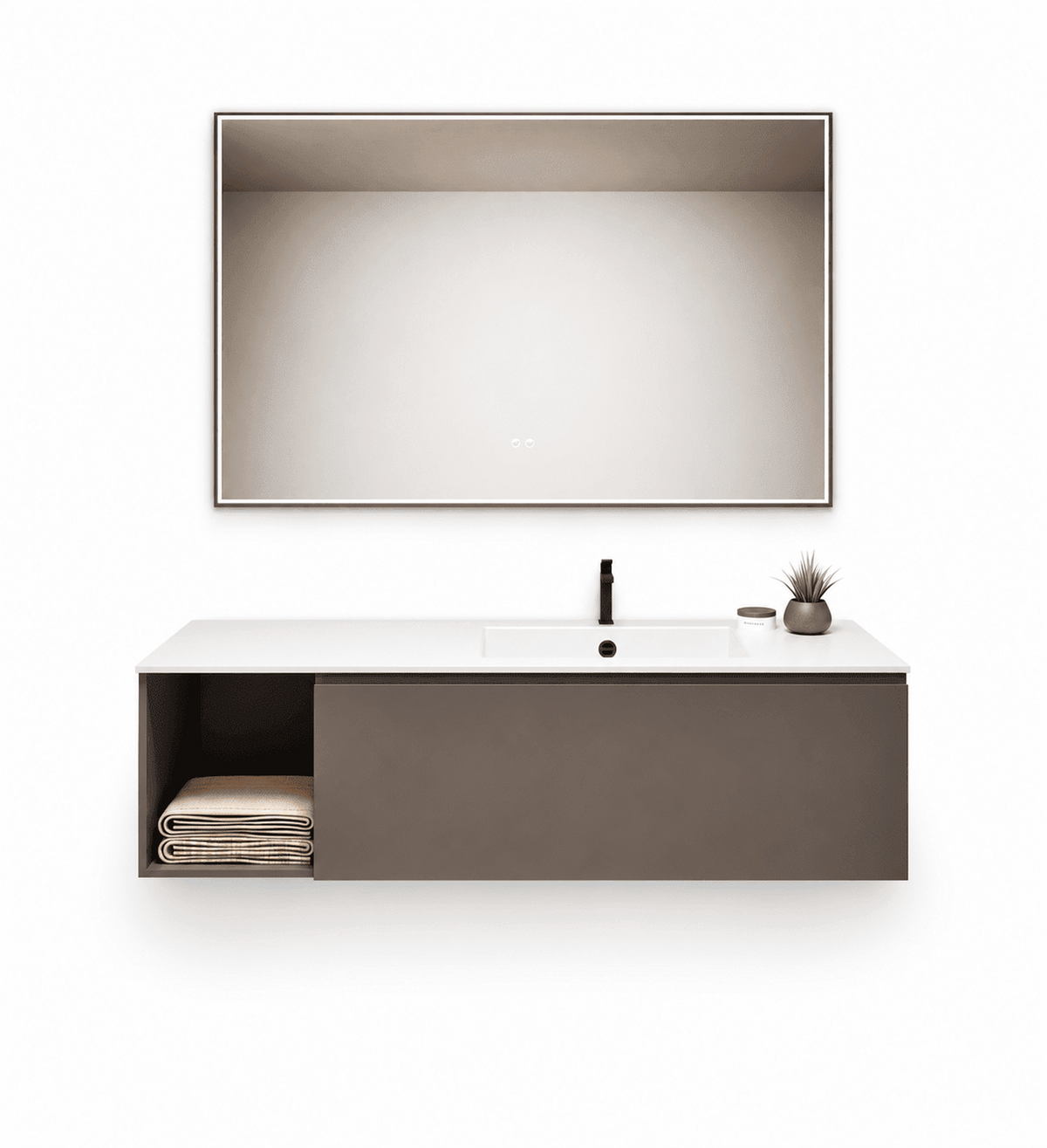 Alba – Corian® Basin Unit with 2 Stacked Drawers vanity & 2 Side Shelves - ROVALUX
