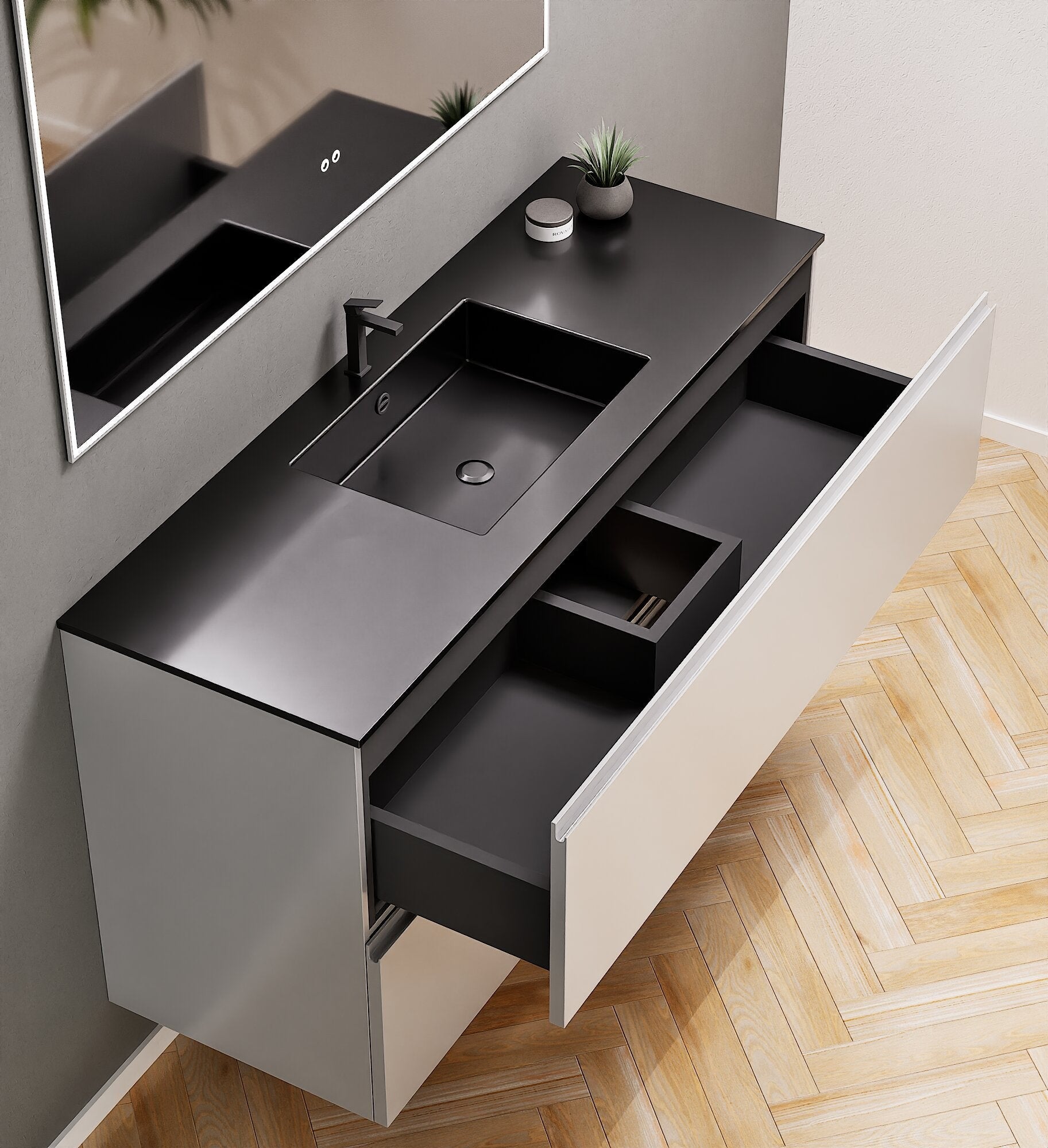 Alba – Corian® Basin Unit with 2 Drawers - Rovalux