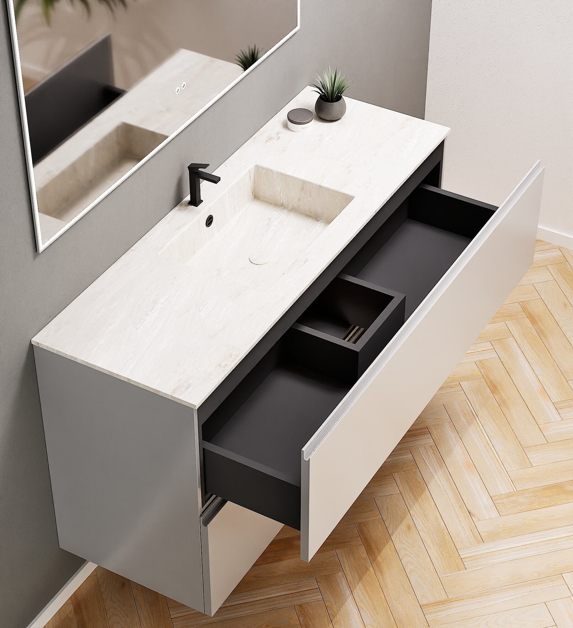 Alba – Corian® Basin Unit with 2 Drawers - Rovalux