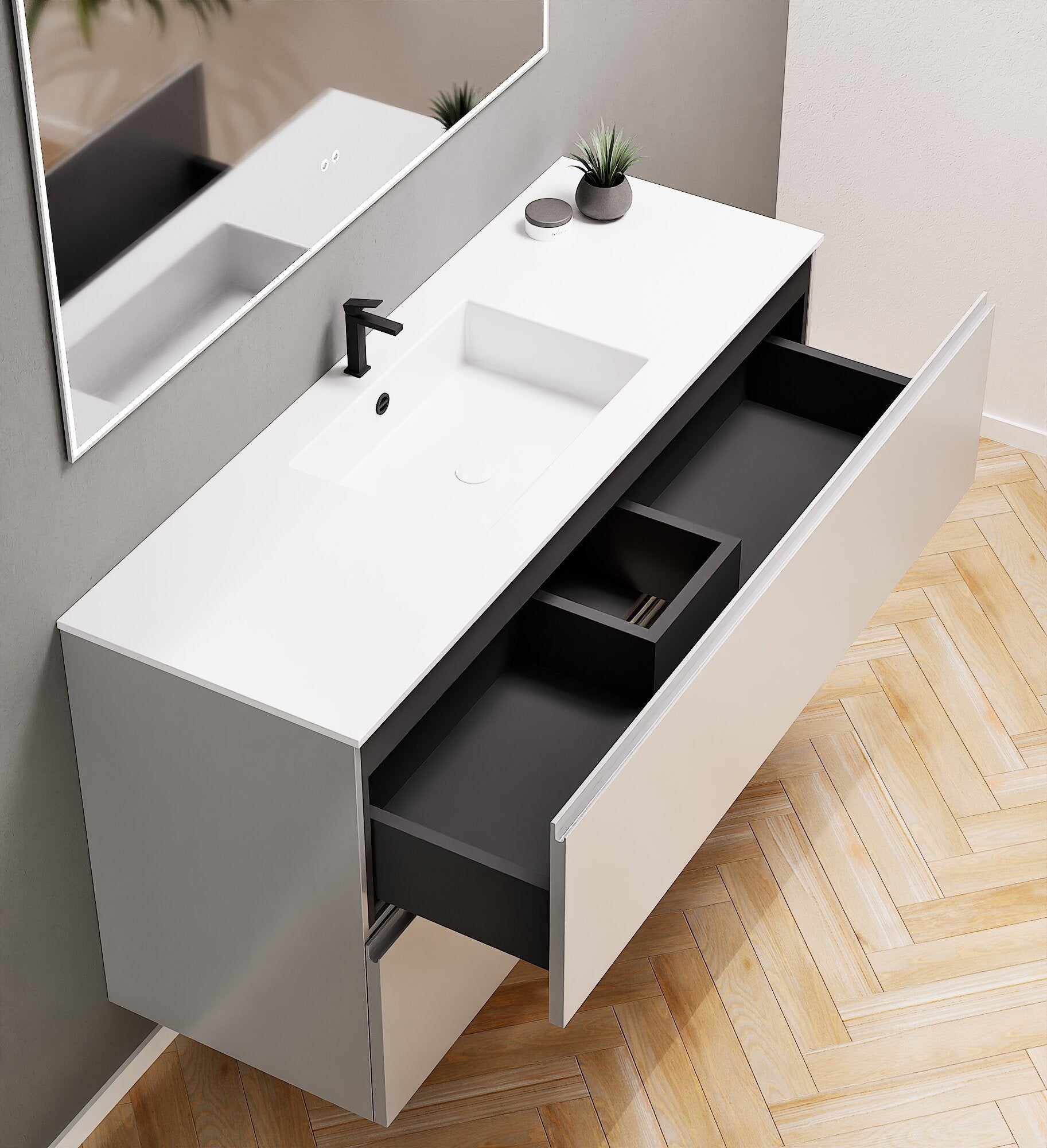 Alba – Corian® Basin Unit with 2 Drawers - Rovalux