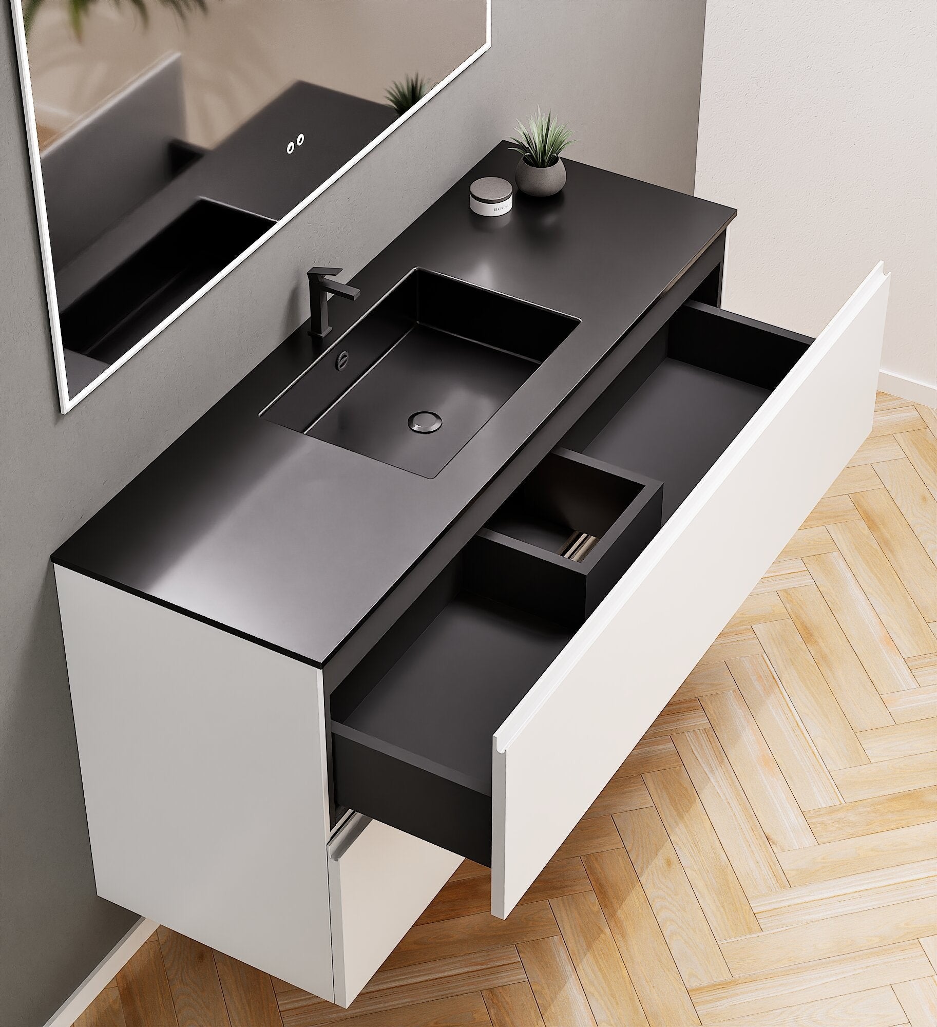 Alba – Corian® Basin Unit with 2 Drawers - Rovalux