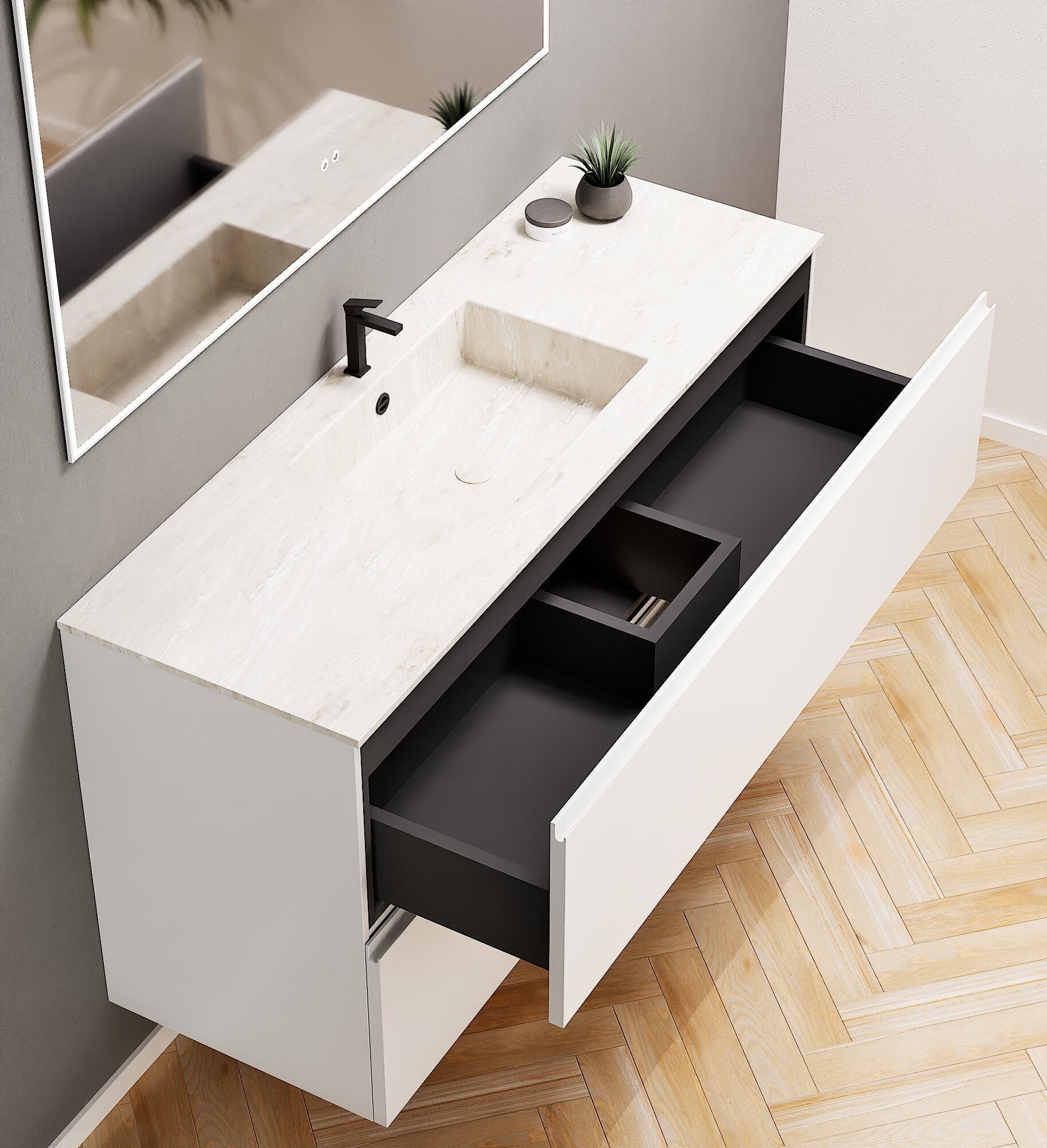 Alba – Corian® Basin Unit with 2 Drawers - Rovalux