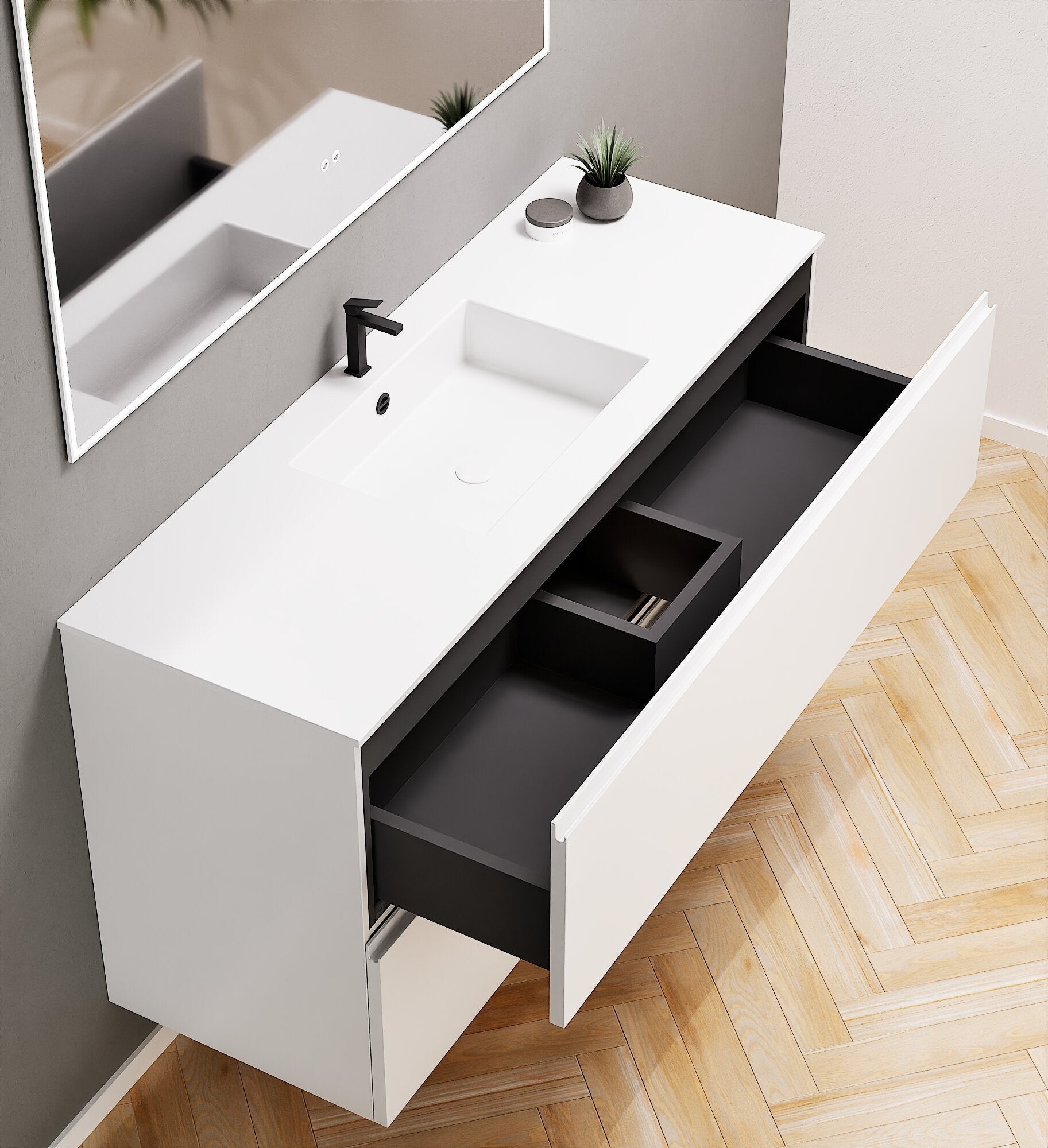Alba – Corian® Basin Unit with 2 Drawers - Rovalux