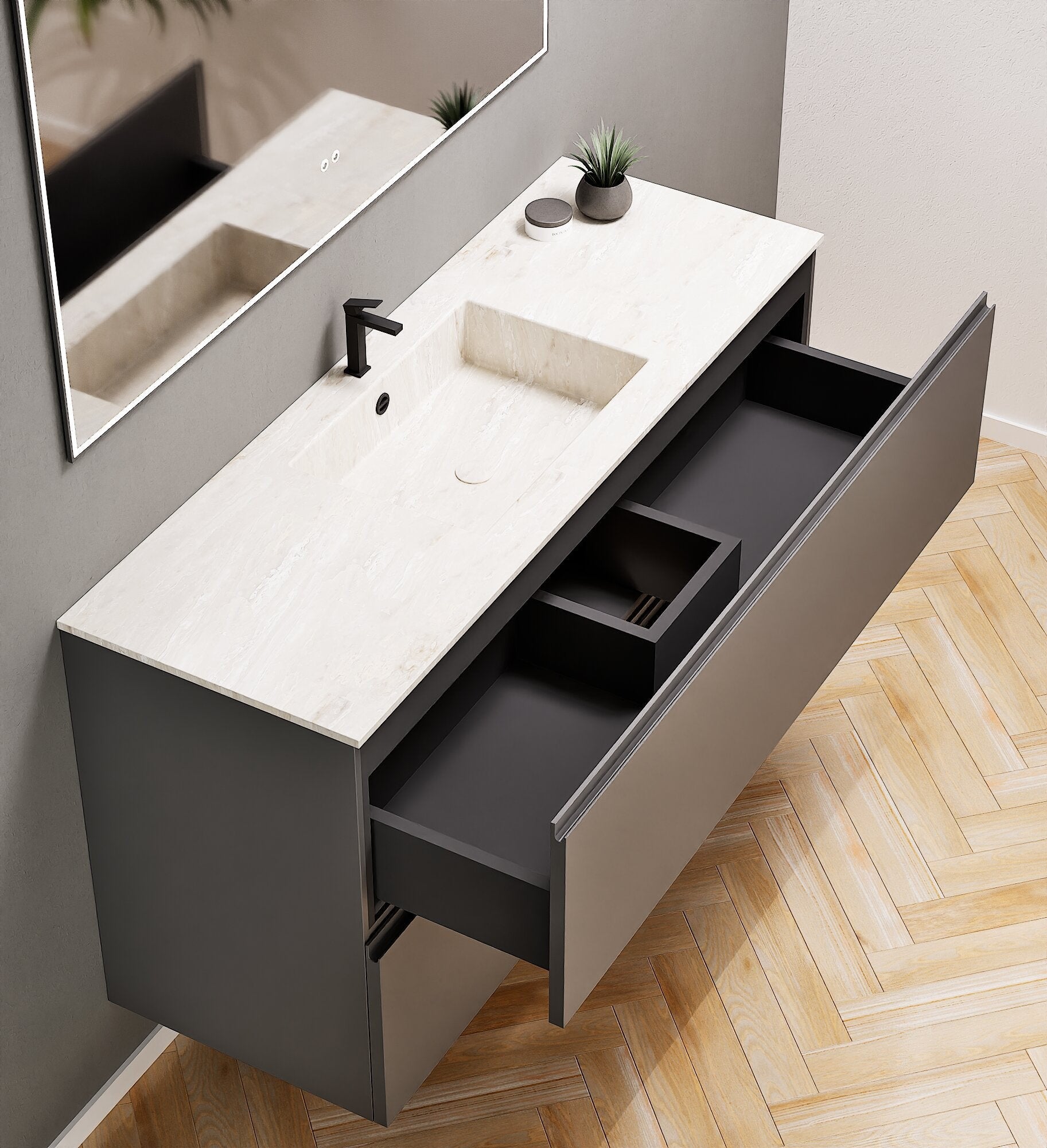 Alba – Corian® Basin Unit with 2 Drawers - Rovalux
