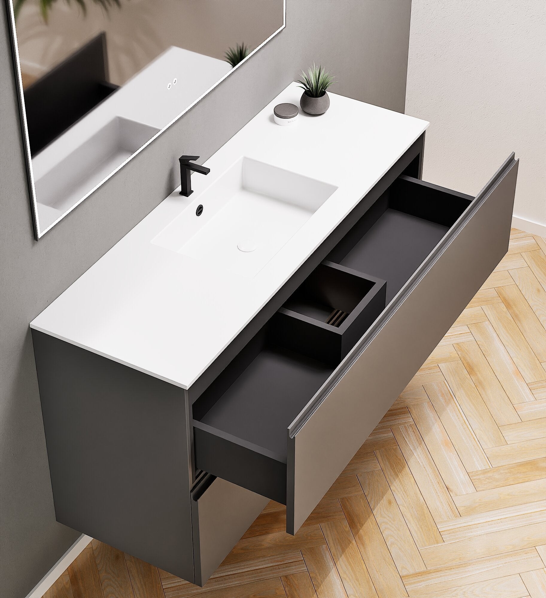 Alba – Corian® Basin Unit with 2 Drawers - Rovalux