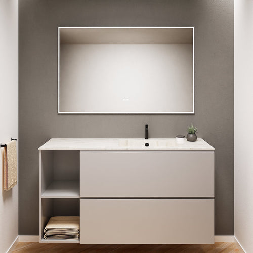 ALBA - Integrated single sink basin unit & 2 Stacked Drawers vanity unit 2 Side Shelves - Rovalux