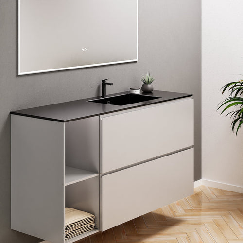 ALBA - Integrated single sink basin unit & 2 Stacked Drawers vanity unit 2 Side Shelves - Rovalux