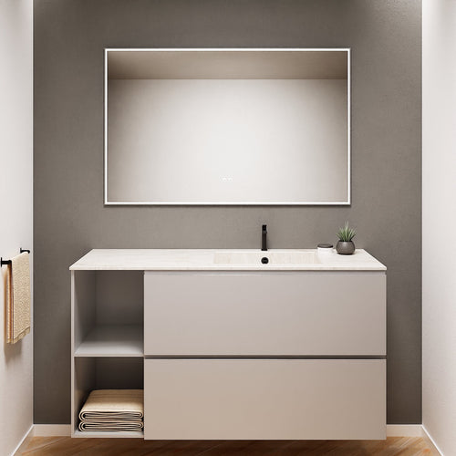 ALBA - Integrated single sink basin unit & 2 Stacked Drawers vanity unit 2 Side Shelves - Rovalux