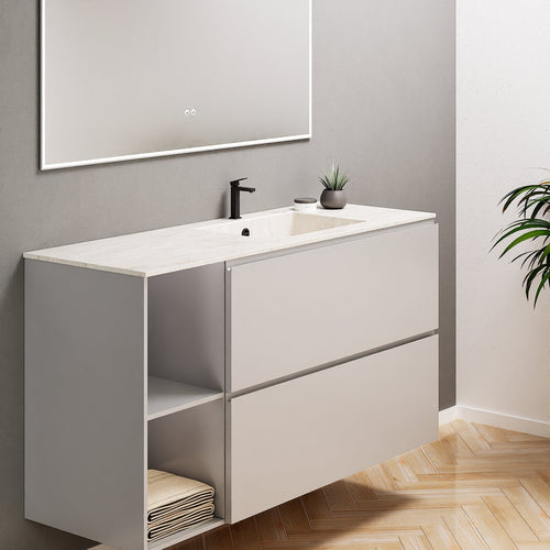 ALBA - Integrated single sink basin unit & 2 Stacked Drawers vanity unit 2 Side Shelves - Rovalux