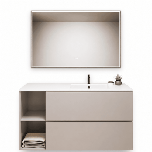 ALBA - Integrated single sink basin unit & 2 Stacked Drawers vanity unit 2 Side Shelves - ROVALUX