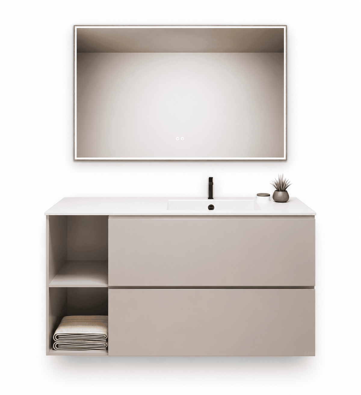 ALBA - Integrated single sink basin unit & 2 Stacked Drawers vanity unit 2 Side Shelves - ROVALUX