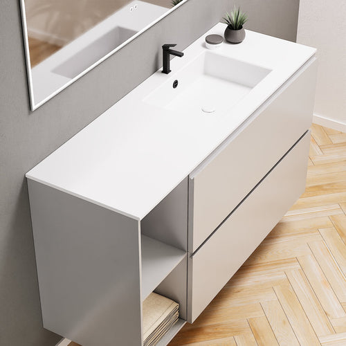 ALBA - Integrated single sink basin unit & 2 Stacked Drawers vanity unit 2 Side Shelves - Rovalux