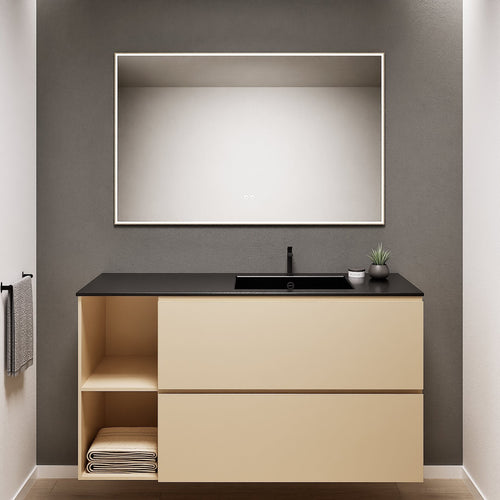 ALBA - Integrated single sink basin unit & 2 Stacked Drawers vanity unit 2 Side Shelves - Rovalux