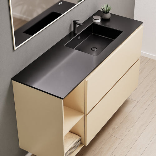 ALBA - Integrated single sink basin unit & 2 Stacked Drawers vanity unit 2 Side Shelves - Rovalux