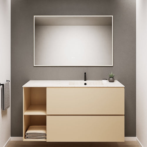 ALBA - Integrated single sink basin unit & 2 Stacked Drawers vanity unit 2 Side Shelves - Rovalux