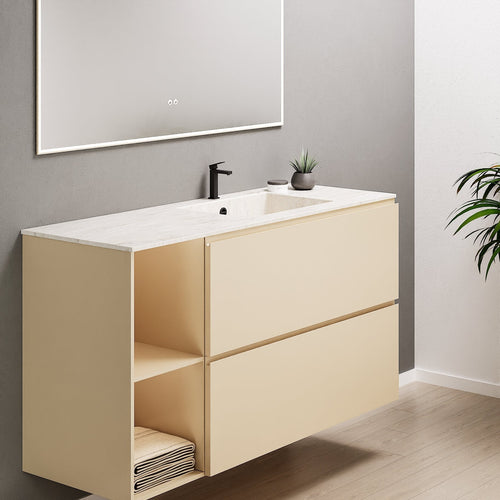 ALBA - Integrated single sink basin unit & 2 Stacked Drawers vanity unit 2 Side Shelves - Rovalux