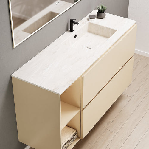 ALBA - Integrated single sink basin unit & 2 Stacked Drawers vanity unit 2 Side Shelves - Rovalux