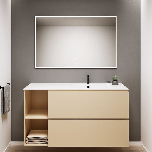 ALBA - Integrated single sink basin unit & 2 Stacked Drawers vanity unit 2 Side Shelves - Rovalux