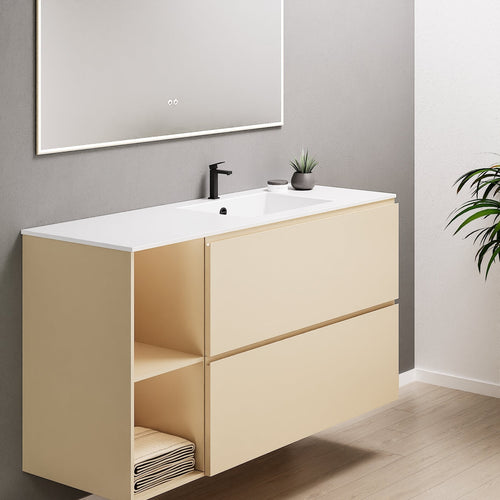 ALBA - Integrated single sink basin unit & 2 Stacked Drawers vanity unit 2 Side Shelves - Rovalux