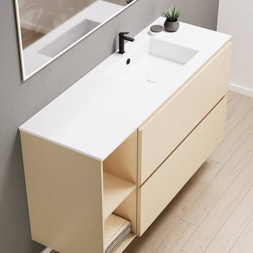 ALBA - Integrated single sink basin unit & 2 Stacked Drawers vanity unit 2 Side Shelves - Rovalux