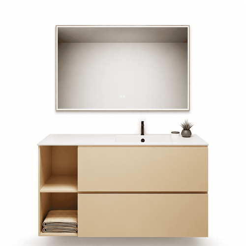 ALBA - Integrated single sink basin unit & 2 Stacked Drawers vanity unit 2 Side Shelves - ROVALUX