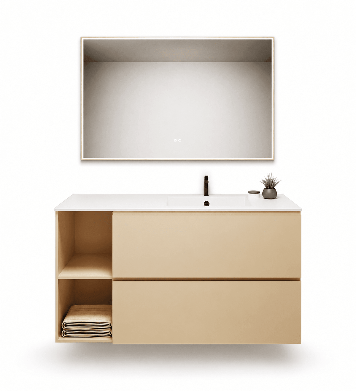 ALBA - Integrated single sink basin unit & 2 Stacked Drawers vanity unit 2 Side Shelves - ROVALUX