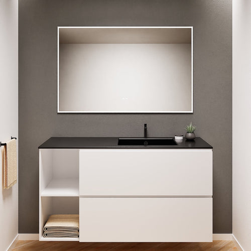 ALBA - Integrated single sink basin unit & 2 Stacked Drawers vanity unit 2 Side Shelves - Rovalux