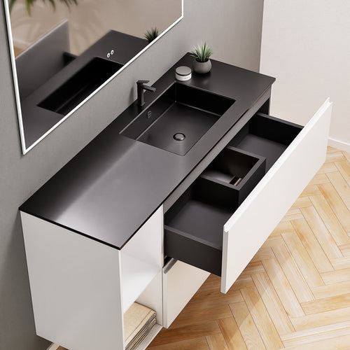 ALBA - Integrated single sink basin unit & 2 Stacked Drawers vanity unit 2 Side Shelves - Rovalux