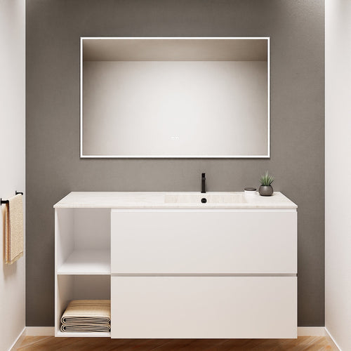 ALBA - Integrated single sink basin unit & 2 Stacked Drawers vanity unit 2 Side Shelves - Rovalux
