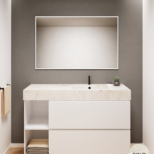 ALBA - Integrated single sink basin unit & 2 Stacked Drawers vanity unit 2 Side Shelves - Rovalux