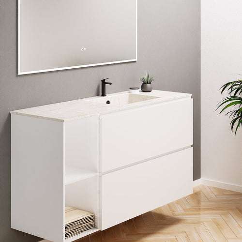 ALBA - Integrated single sink basin unit & 2 Stacked Drawers vanity unit 2 Side Shelves - Rovalux