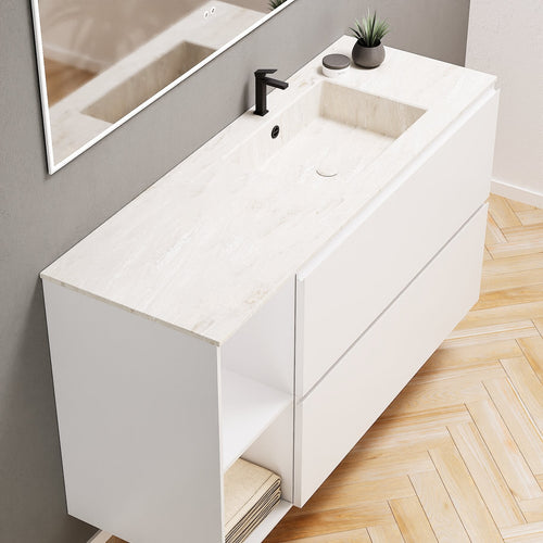 ALBA - Integrated single sink basin unit & 2 Stacked Drawers vanity unit 2 Side Shelves - Rovalux