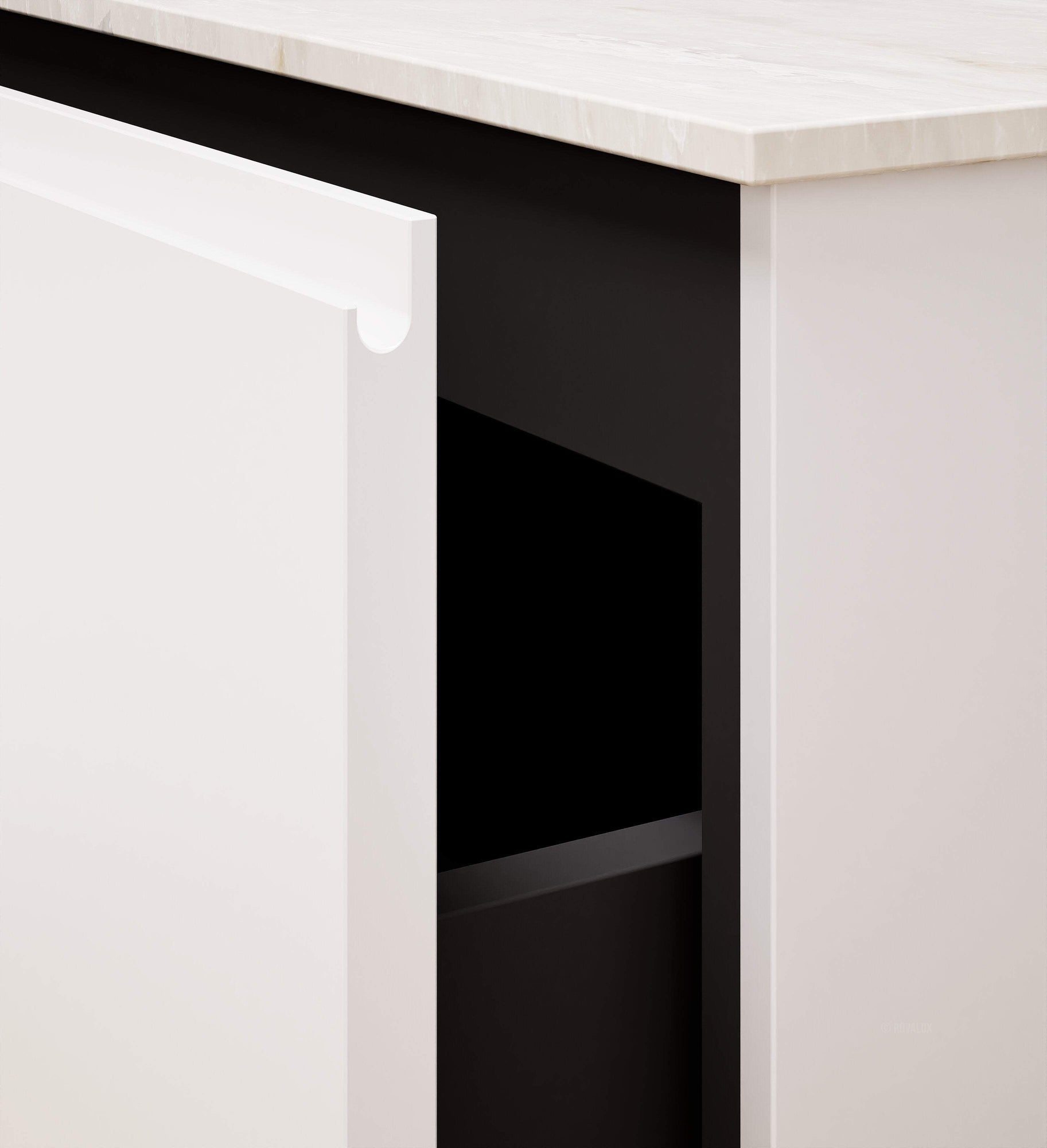 ALBA - Integrated single sink basin unit & 2 Stacked Drawers vanity unit 2 Side Shelves - Rovalux