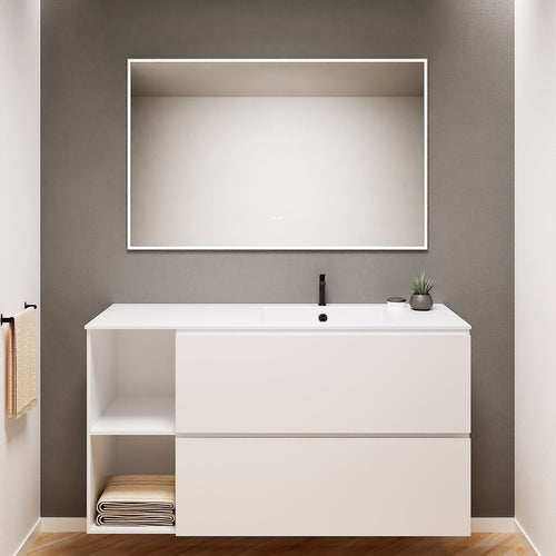 ALBA - Integrated single sink basin unit & 2 Stacked Drawers vanity unit 2 Side Shelves - Rovalux