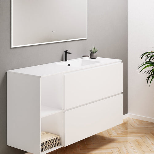 ALBA - Integrated single sink basin unit & 2 Stacked Drawers vanity unit 2 Side Shelves - Rovalux
