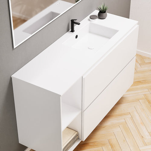 ALBA - Integrated single sink basin unit & 2 Stacked Drawers vanity unit 2 Side Shelves - Rovalux